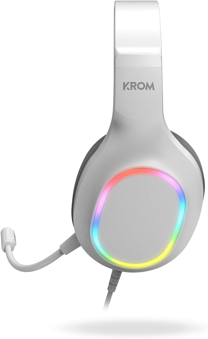Pack Gaming 4 em 1 Krom Kenta Teclado RGB Rato 7200 DPI Auscultadores 50mm Tapete Branco - Imagem 7