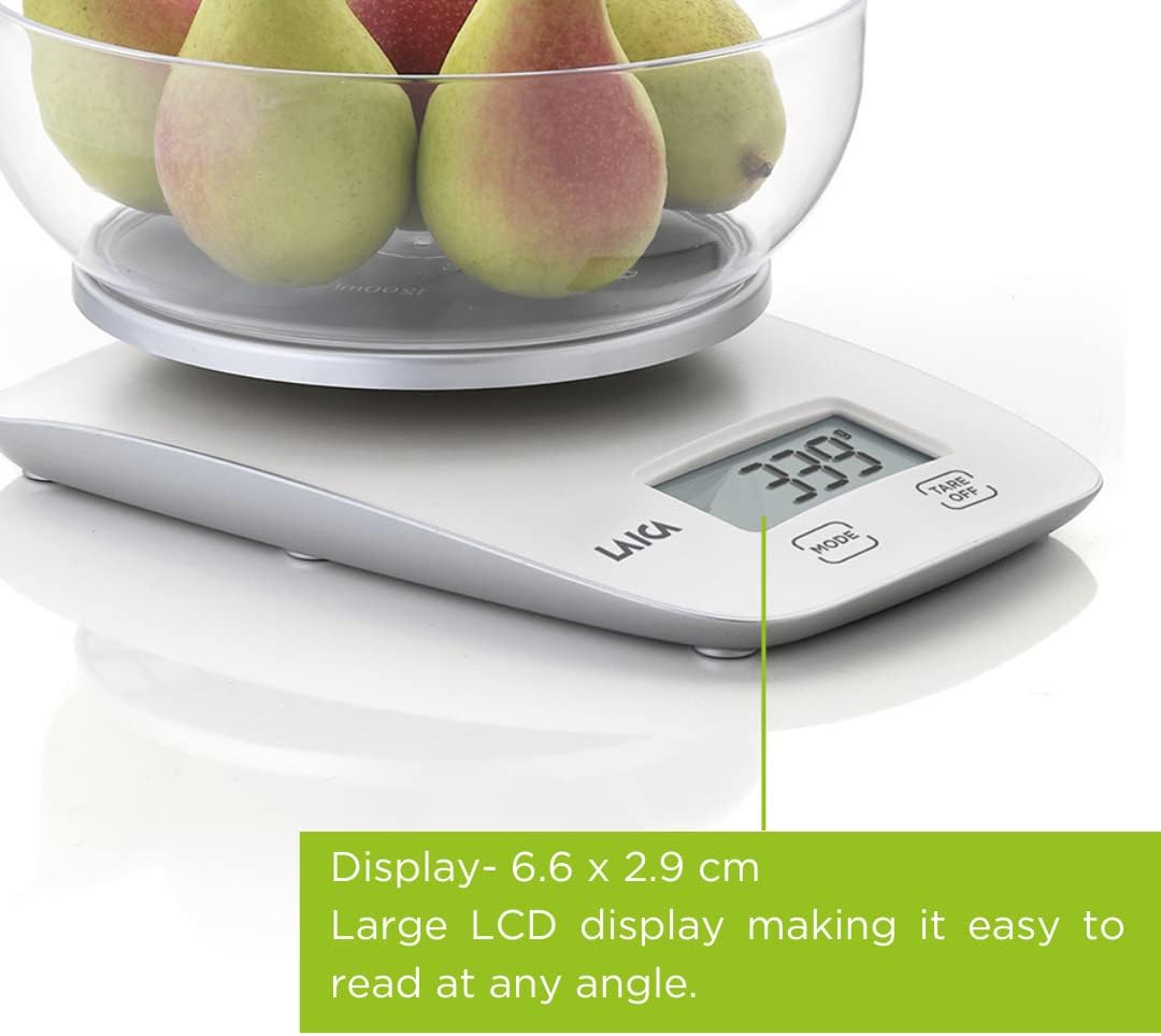 Balança de Cozinha Digital Laica KS1060W Capacidade 5kg Divisões 1g com Taça Grande e Ecrã LCD Branco - Imagem 6
