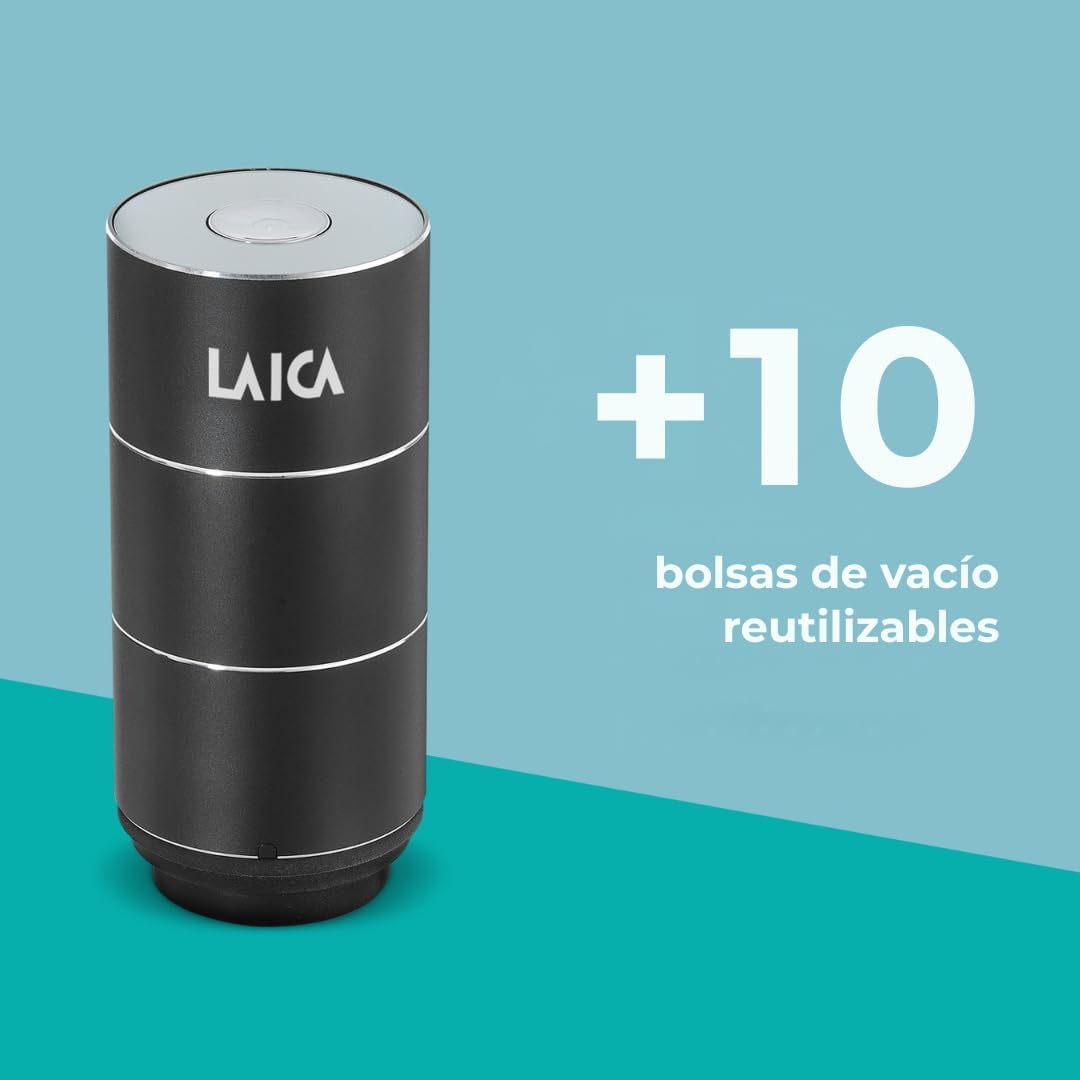 Máquina de Vácuo Portátil LAICA VT34020 Recarregável 2.5W Preto com 10 Sacos Reutilizáveis - Imagem 2