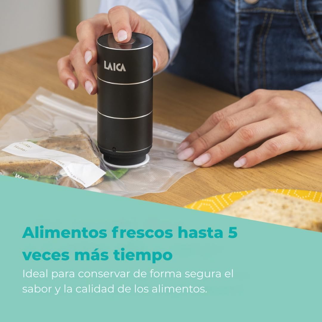 Máquina de Vácuo Portátil LAICA VT34020 Recarregável 2.5W Preto com 10 Sacos Reutilizáveis - Imagem 4