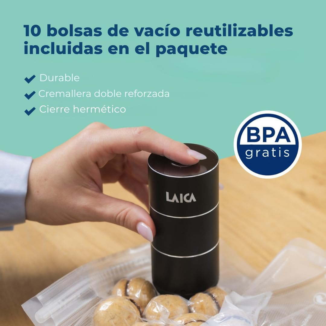 Máquina de Vácuo Portátil LAICA VT34020 Recarregável 2.5W Preto com 10 Sacos Reutilizáveis - Imagem 6