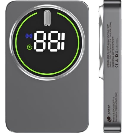 Powerbank LEOTEC LEPOWW20W10G 10000mAh 20W com Carregamento Wireless e Cabo USB-C Cinzento - Imagem 4