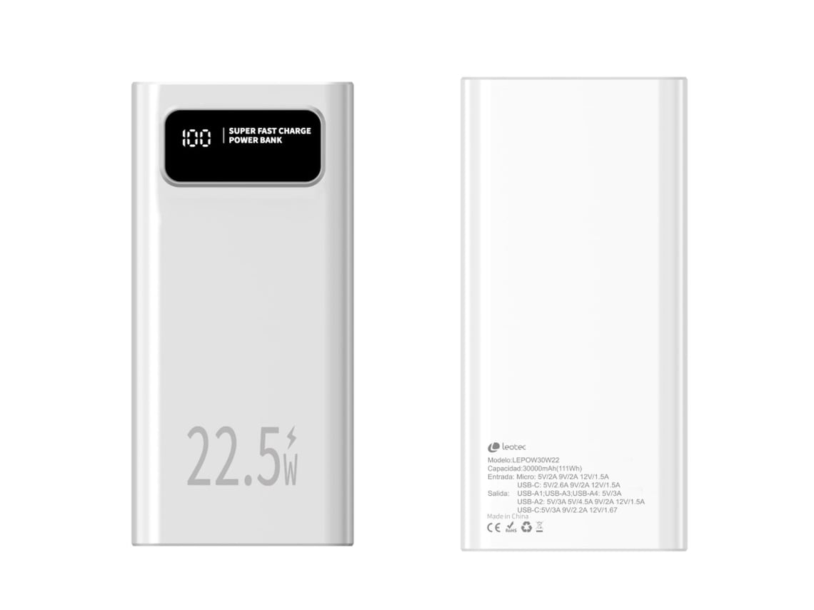 Powerbank 30000mAh Leotec LEPOW30W22W/ 22.5W/ Branca