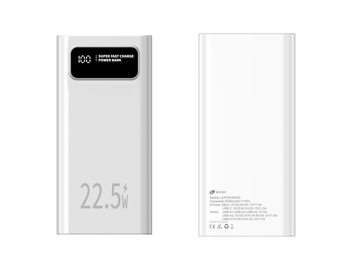 Powerbank 30000mAh Leotec LEPOW30W22W/ 22.5W/ Branca - Imagem 3