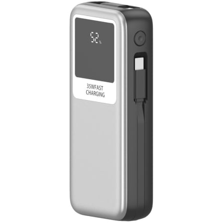 Powerbank Leotec LEPOW35W10S 10000mAh 35W com Cabos USB-C e Lightning Prateado e Cinzento - Imagem 2
