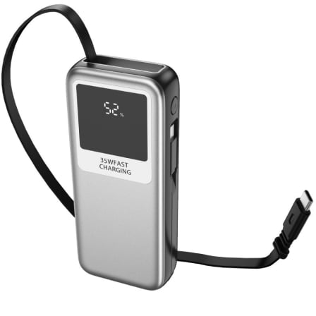 Powerbank Leotec LEPOW35W10S 10000mAh 35W com Cabos USB-C e Lightning Prateado e Cinzento - Imagem 3
