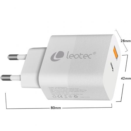 Carregador de Parede GaN Leotec LECSPH30W2W/ 1x USB Tipo-C/ 1x USB/ 30W - Imagem 5