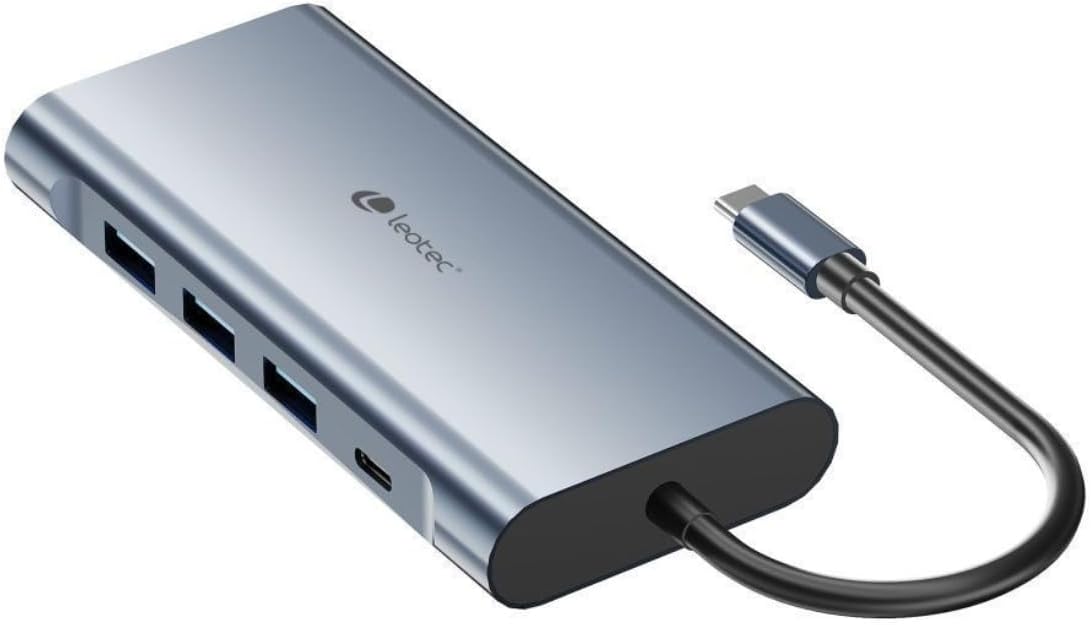 Docking USB Tipo-C Leotec LEDS01/ 3xUSB/ 2xUSB Tipo-C/ 1xUSB Tipo-C PD/ 1xHDMI 4K/ 1xVGA/ 1xRJ45/ 1xÁudio/ 1xLeitor de Cartões SD e MicroSD/ Cinzento
