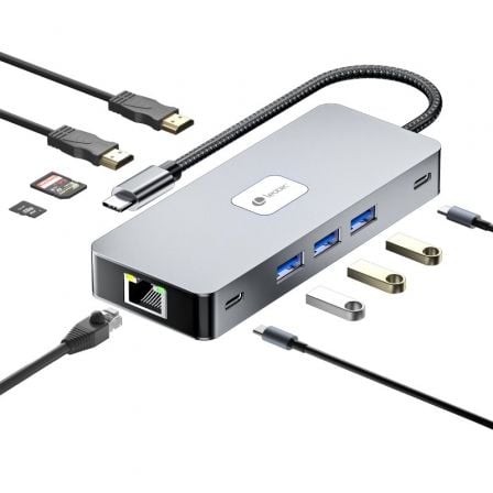 Docking USB Tipo-C Leotec LEDS02/ 3xUSB/ 1xUSB Tipo-C/ 1xUSB Tipo-C PD/ 2xHDMI 4K/ 1xRJ45/ 1xLeitor Cartões SD e MicroSD/ Cinzento - Imagem 2