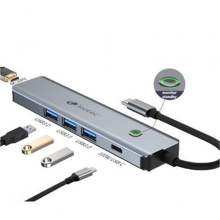 Docking USB Tipo-C Leotec LEDS05/ 3xUSB/ 1xUSB Tipo-C PD/ 1xHDMI 4K/ Cinzento - Imagem 2