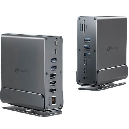 Docking USB Tipo-C Leotec LEDS06/ 5xUSB/ 2xUSB Tipo-C/ 1xUSB Tipo-C PD/ 1xDisplayPort/ 2xHDMI 4K/ 1xRJ45/ 1xJack 3.5/ 1xLeitor de Cartões/ Cinza - Imagem 3