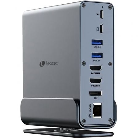 Docking USB Tipo-C Leotec LEDS06/ 5xUSB/ 2xUSB Tipo-C/ 1xUSB Tipo-C PD/ 1xDisplayPort/ 2xHDMI 4K/ 1xRJ45/ 1xJack 3.5/ 1xLeitor de Cartões/ Cinza