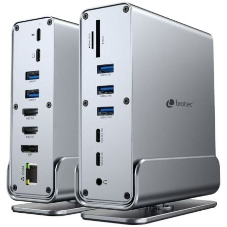 Docking USB Tipo-C Leotec LEDS06/ 5xUSB/ 2xUSB Tipo-C/ 1xUSB Tipo-C PD/ 1xDisplayPort/ 2xHDMI 4K/ 1xRJ45/ 1xJack 3.5/ 1xLeitor de Cartões/ Cinza - Imagem 2