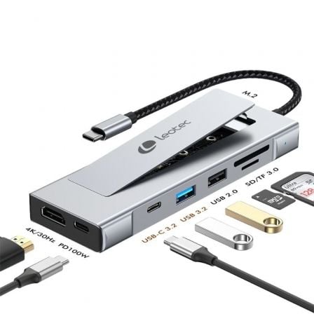 Docking USB Tipo-C Leotec LEDS07/ Ranhura SSD M.2/ 2xUSB/ 1xUSB Tipo-C/ 1xHDMI 4K/ 1xLeitor Cartões SD e MicroSD/ 1xUSB Tipo-C PD - Imagem 2