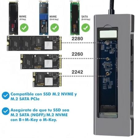 Docking USB Tipo-C Leotec LEDS07/ Ranhura SSD M.2/ 2xUSB/ 1xUSB Tipo-C/ 1xHDMI 4K/ 1xLeitor Cartões SD e MicroSD/ 1xUSB Tipo-C PD - Imagem 4