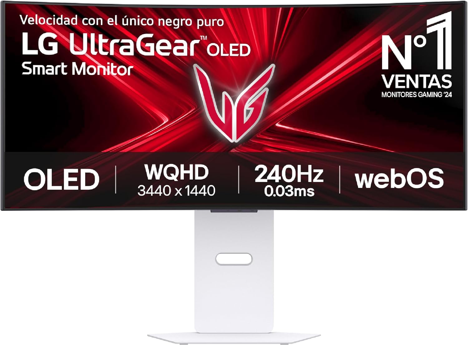 Smart Monitor Gaming Ultrapanorâmico Curvo LG UltraGear 34GX90SA-W 34"/ WQHD/ Multimédia/ 0.03ms/ 240Hz/ OLED/ Regulável em altura/ Smart TV/ Branco