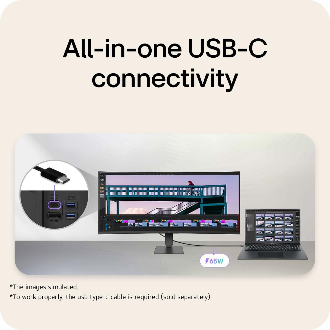 Monitor LG UltraWide 34U640B-B 34" WQHD Curvo 144Hz HDR10 USB-C 65W KVM Preto - Imagem 5