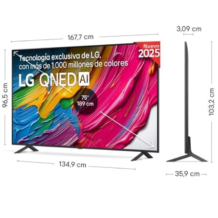 Televisor Smart TV LG 75QNED80A6A 75" QNED Ultra HD 4K Processador α7 Gen8 AI webOS 25 - Imagem 3