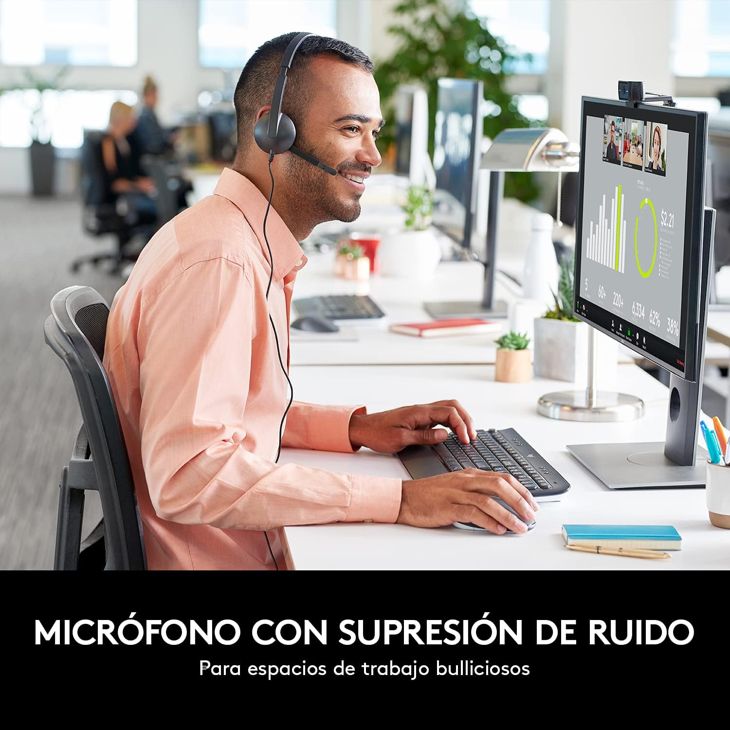 Auscultadores Logitech H340/ com Microfone/ USB/ Pretos - Imagem 2