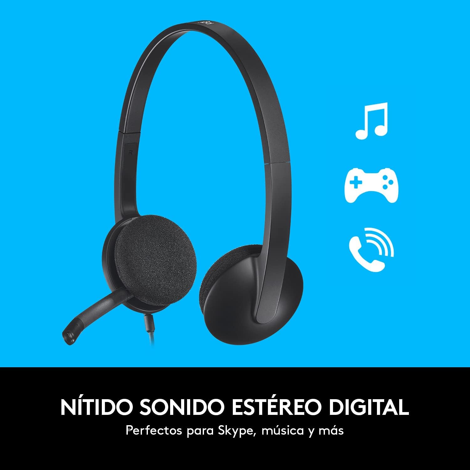 Auscultadores Logitech H340/ com Microfone/ USB/ Pretos - Imagem 3