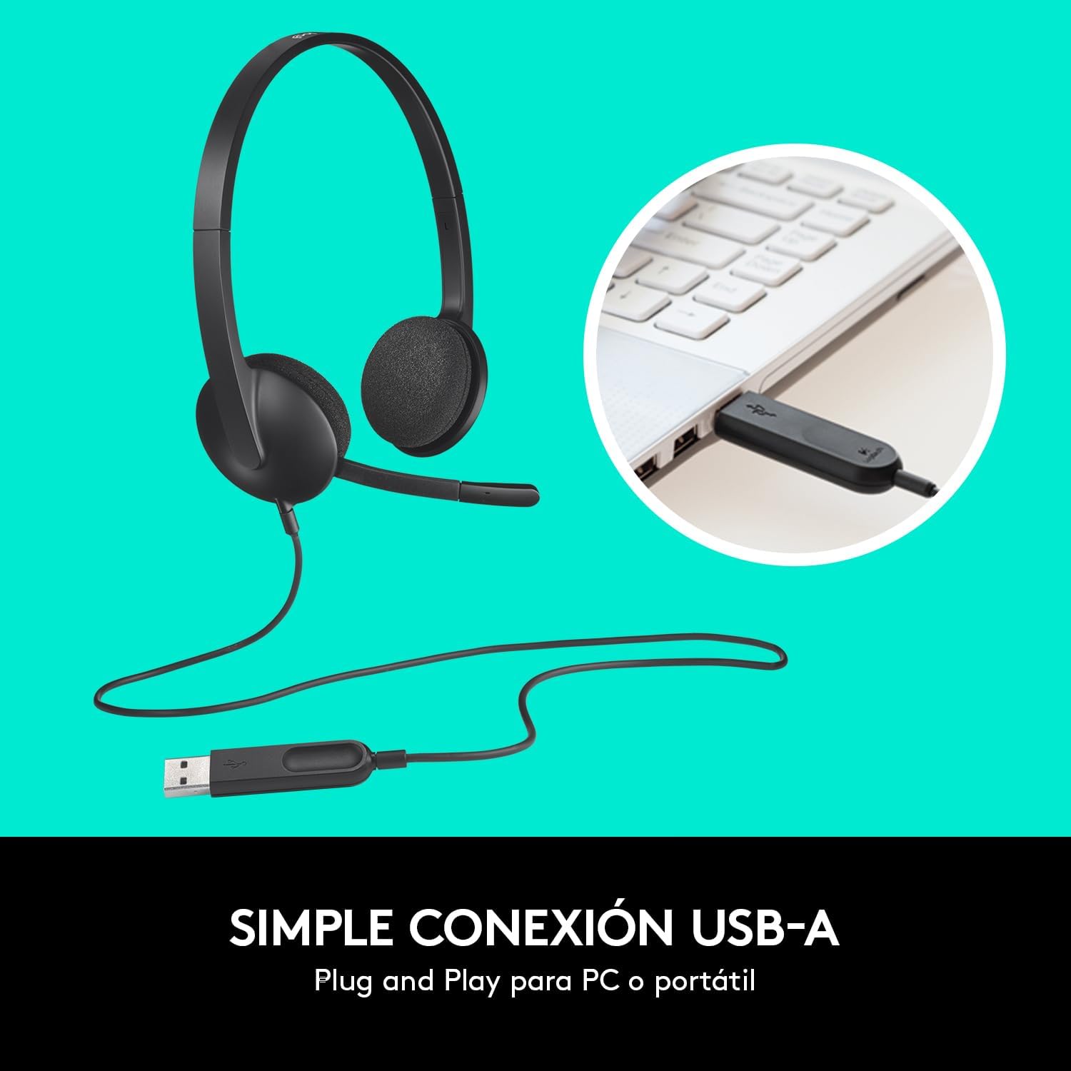 Auscultadores Logitech H340/ com Microfone/ USB/ Pretos - Imagem 4