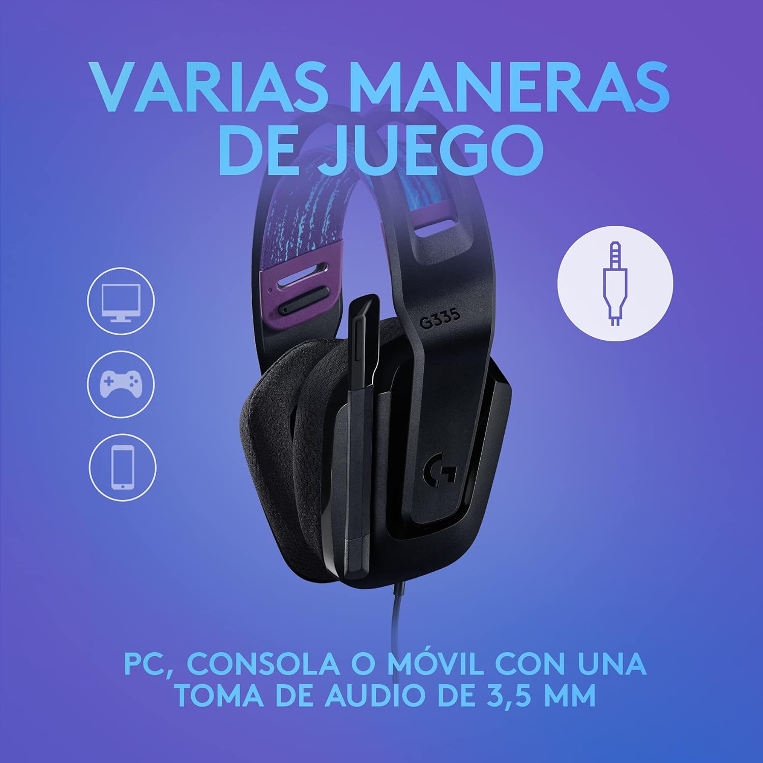 Auscultadores Gaming com Microfone Logitech G335/ Jack 3.5/ Preto - Imagem 3