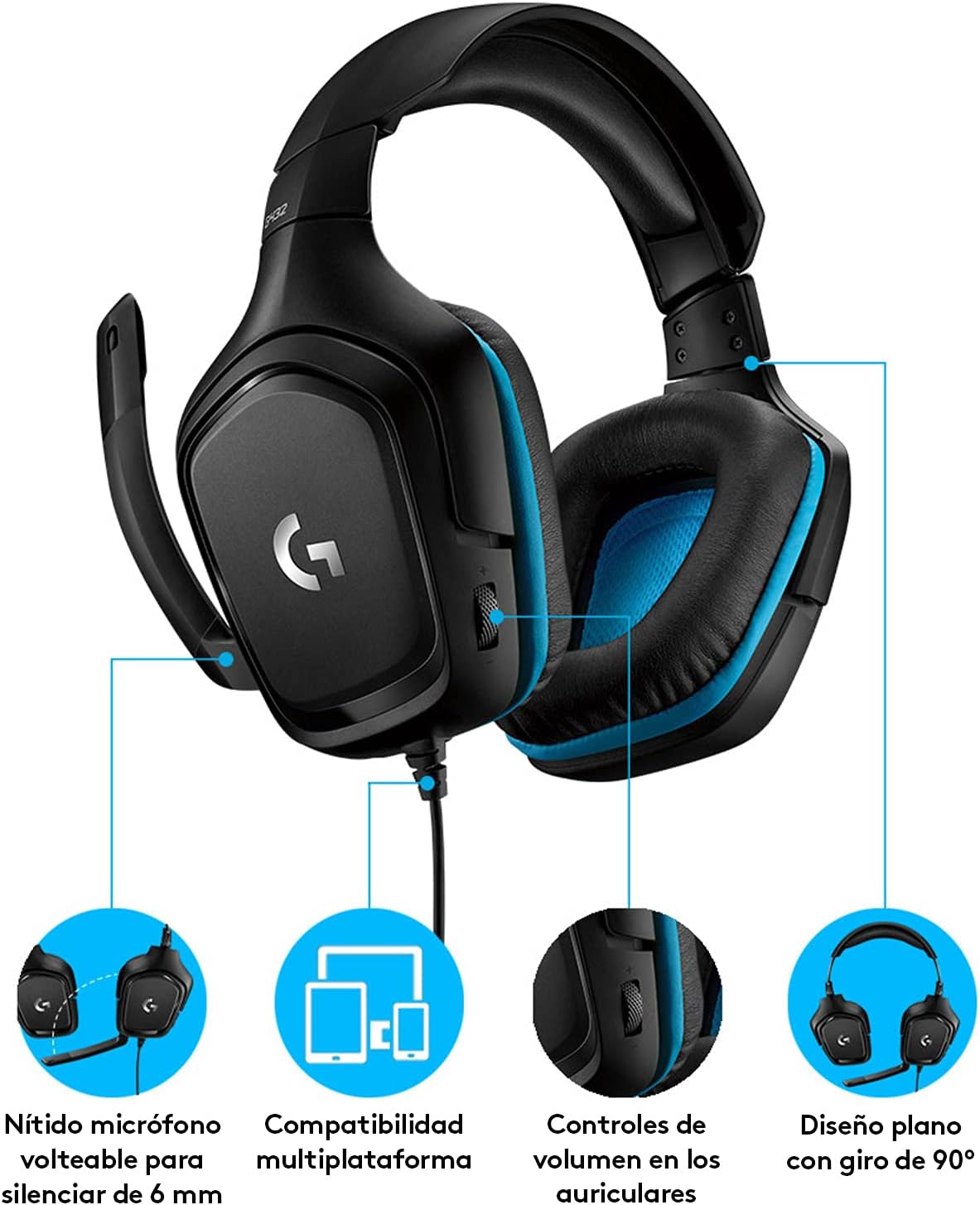 Auriculares Gaming com Microfone Logitech G432/ USB 2.0/ Jack 3.5/ Pretos - Imagem 6