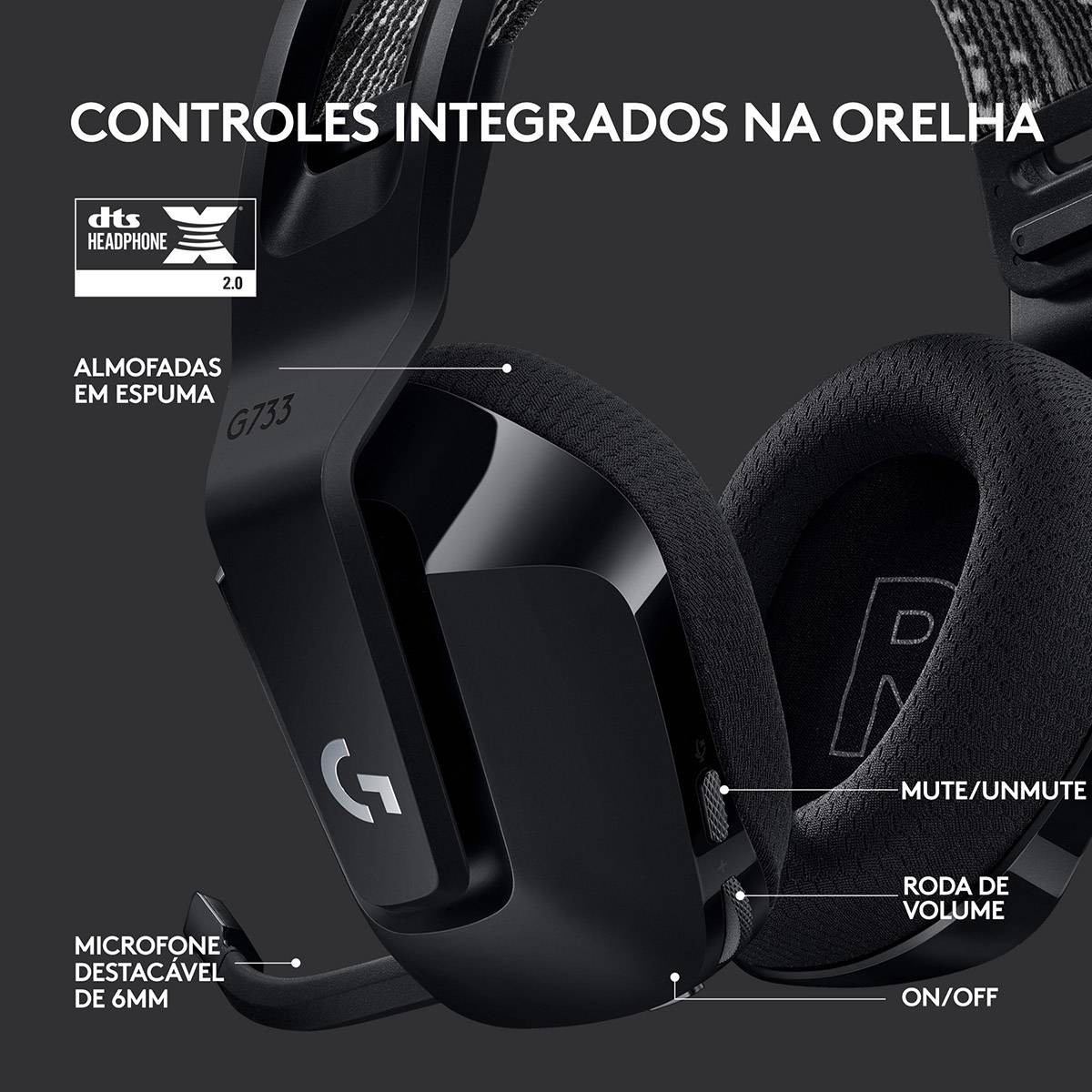 Auscultadores Gaming Sem Fios com Microfone Logitech G733/ Preto - Imagem 6