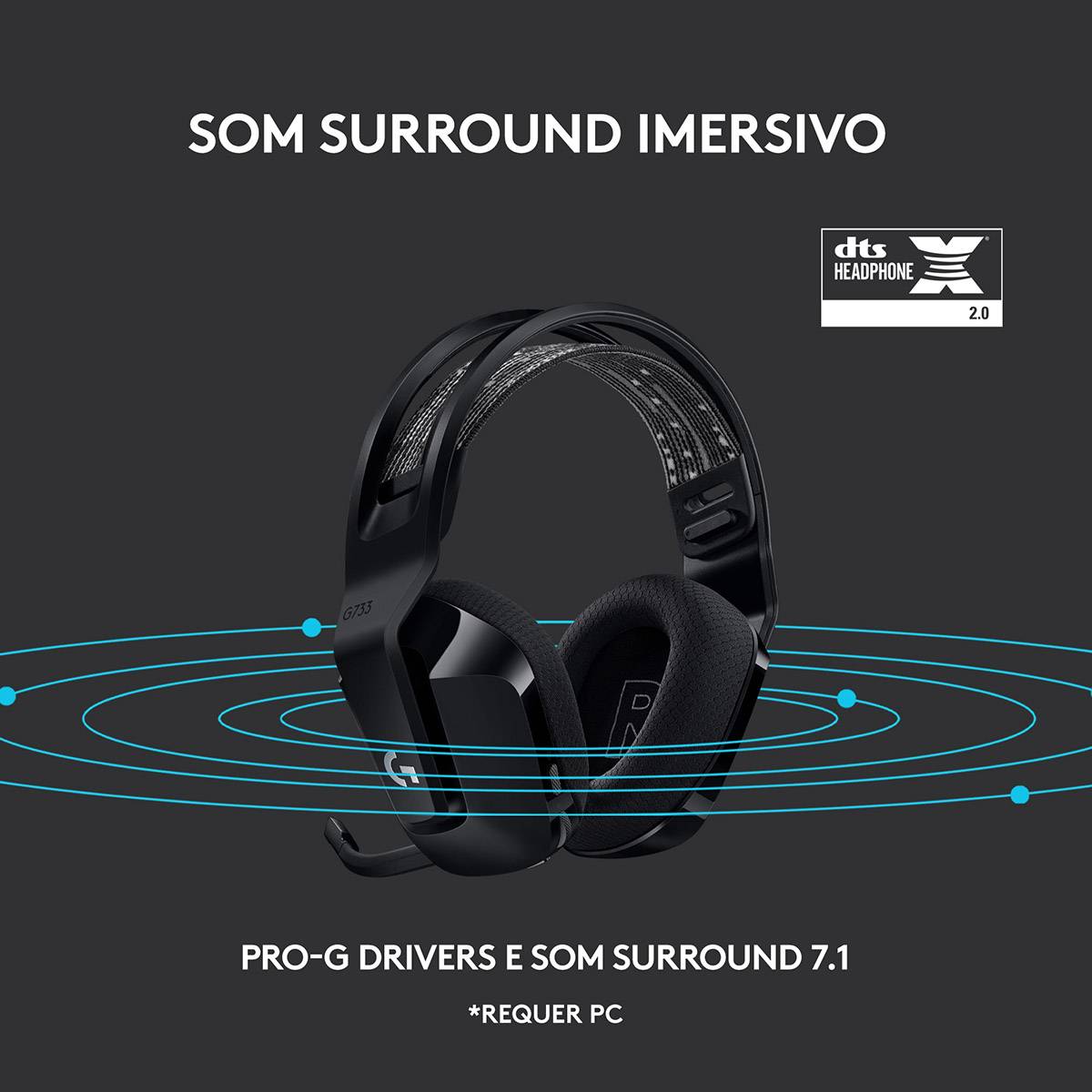 Auscultadores Gaming Sem Fios com Microfone Logitech G733/ Preto - Imagem 11