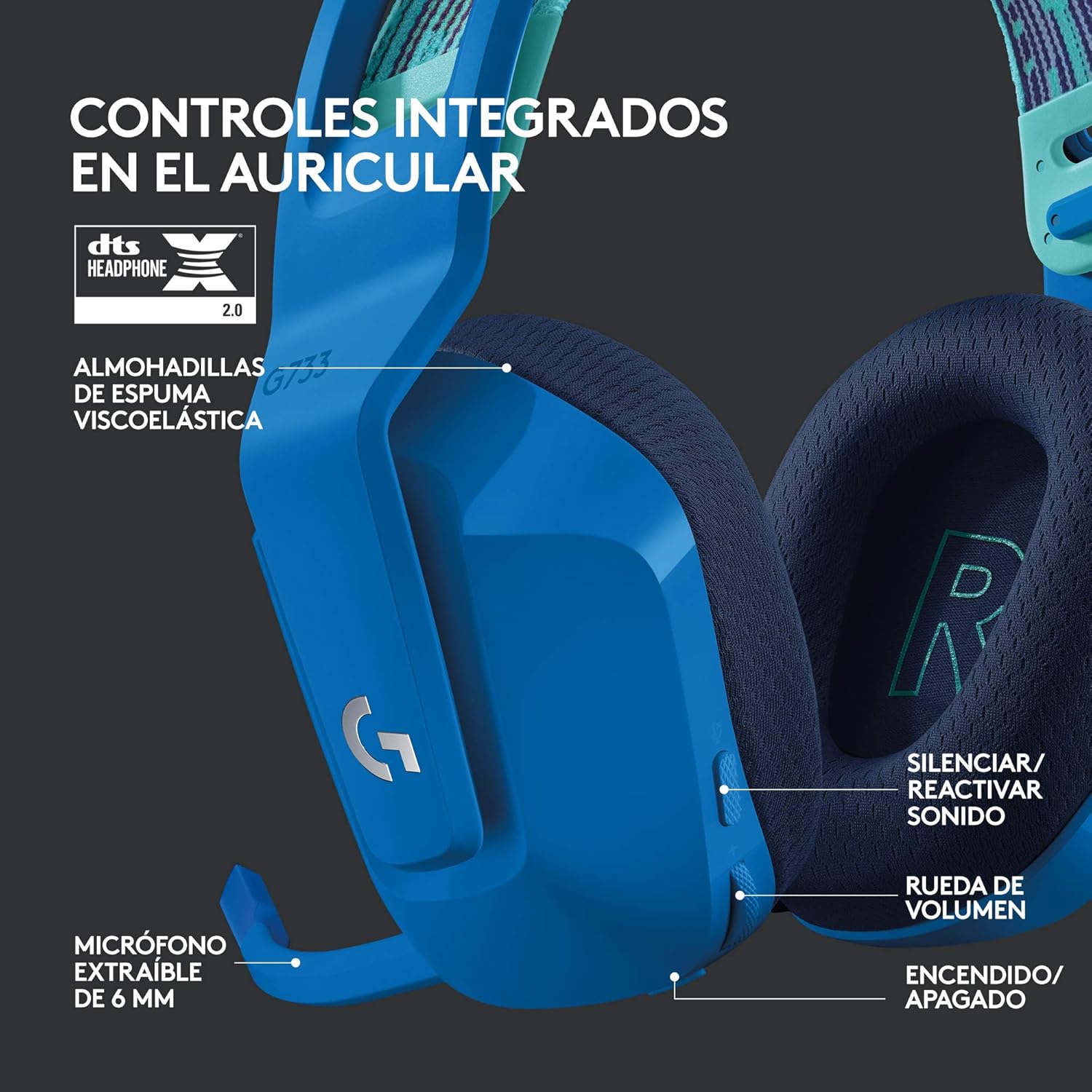 Auscultadores Gaming Sem Fios com Microfone Logitech G733/ Azuis - Imagem 5