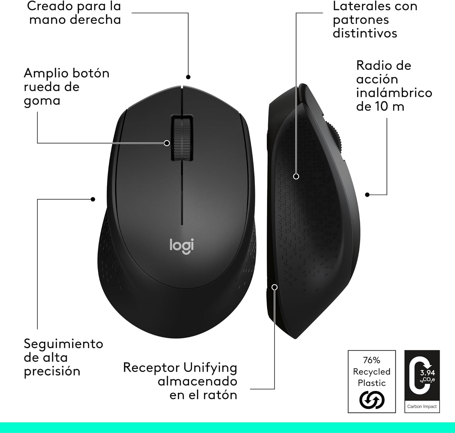 Rato Ergonómico Sem Fios Logitech M280/ Até 1000 DPI - Imagem 7