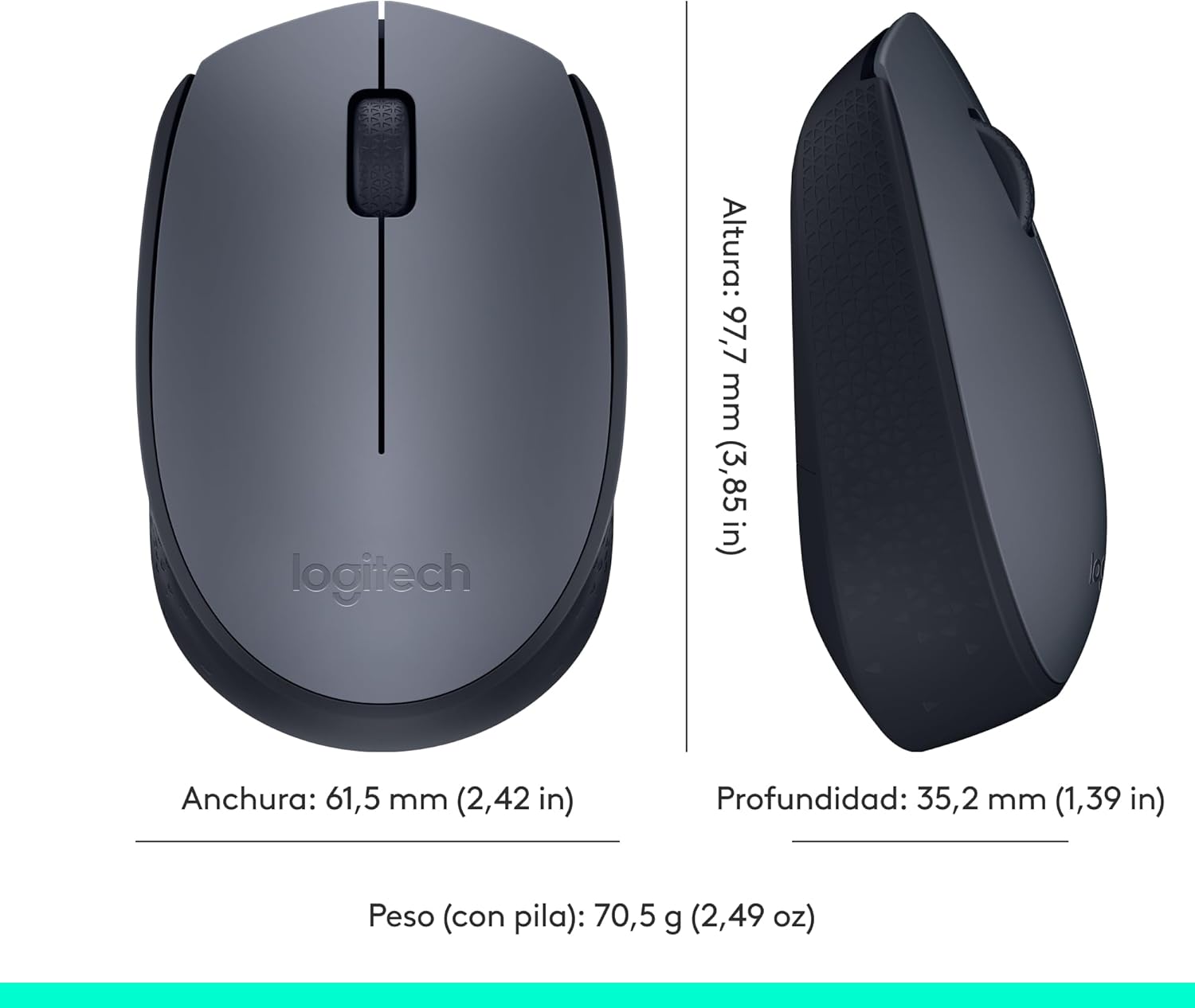 Rato Sem Fios Logitech M170/ Até 1000 DPI/ Cinzento - Imagem 10