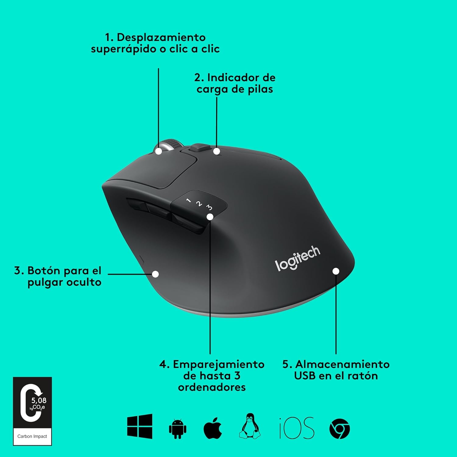 Rato Sem Fios por Bluetooth Logitech M720 Triathlon/ Até 1000 DPI - Imagem 7