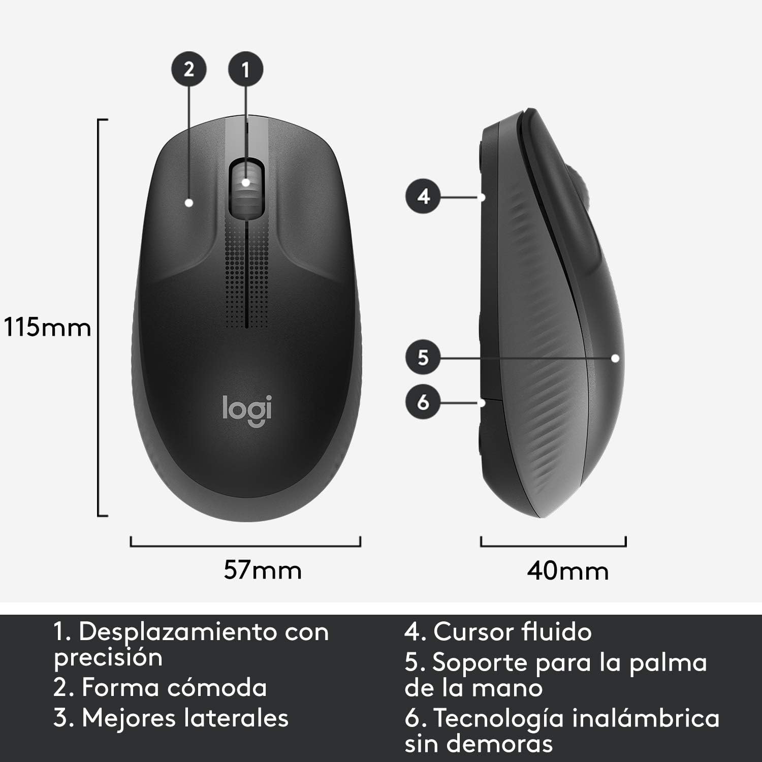 Rato Sem Fios Logitech M190/ Até 1000 DPI/ Cinzento Escuro - Imagem 3