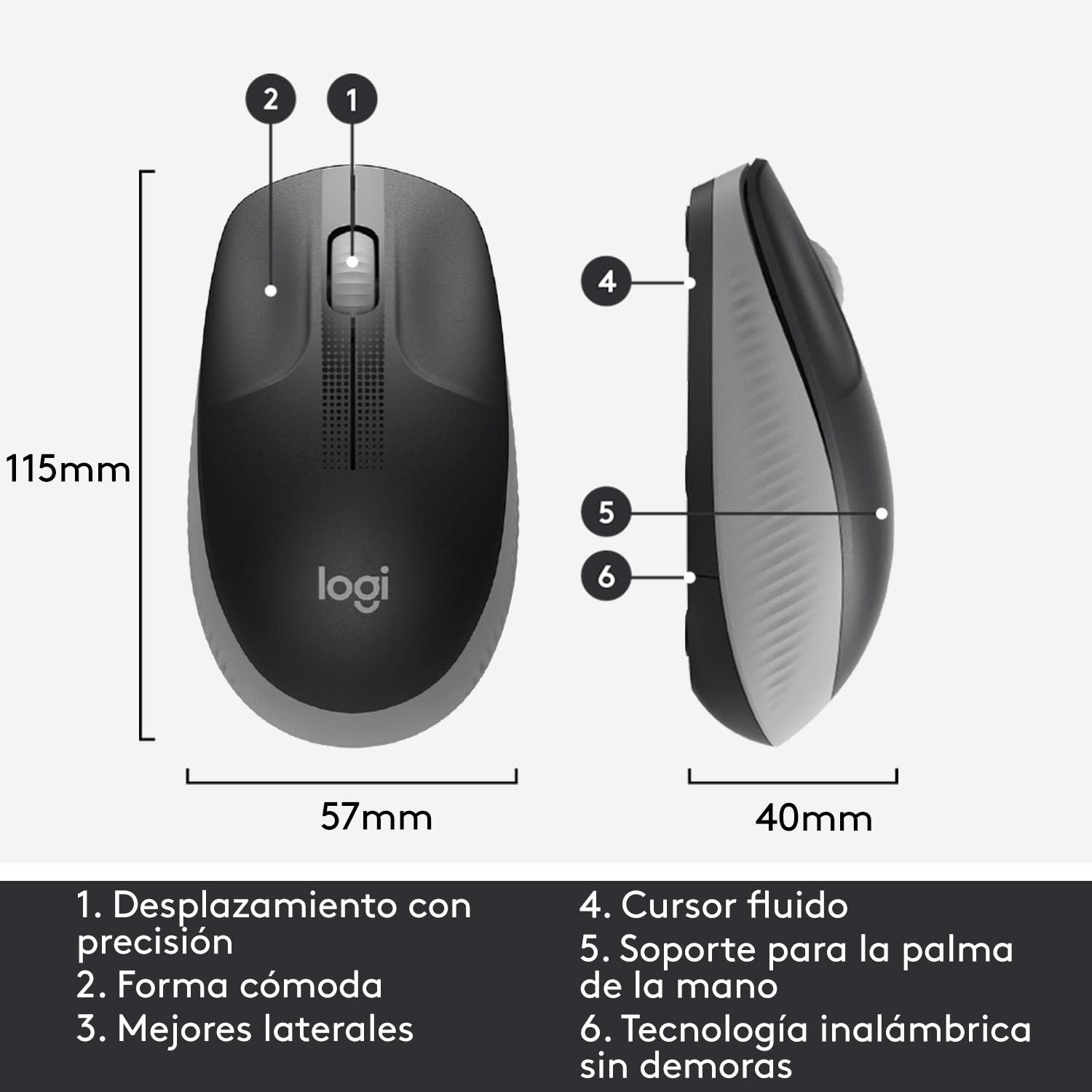 Rato Sem Fios Logitech M190/ Até 1000 DPI/ Cinzento Médio - Imagem 3
