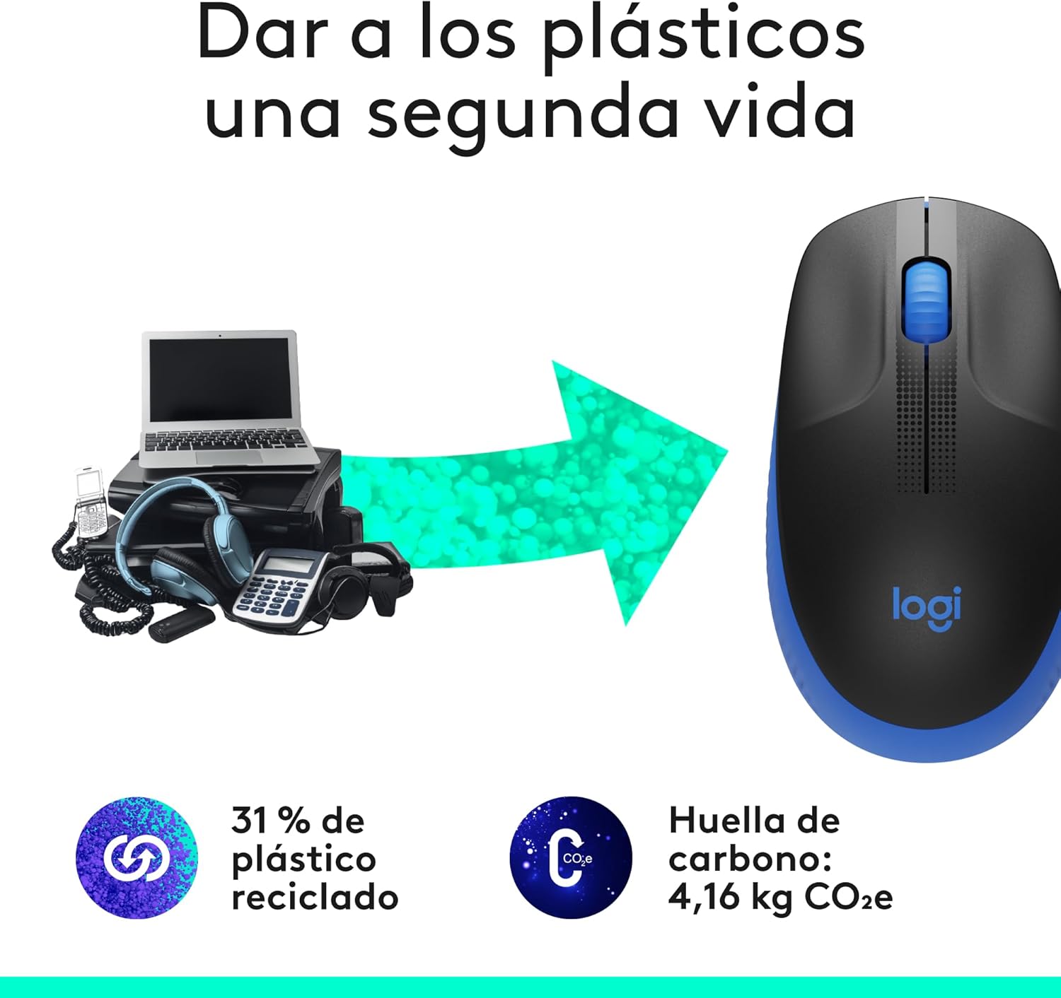Rato Sem Fios Logitech M190/ Até 1000 DPI/ Azul - Imagem 4