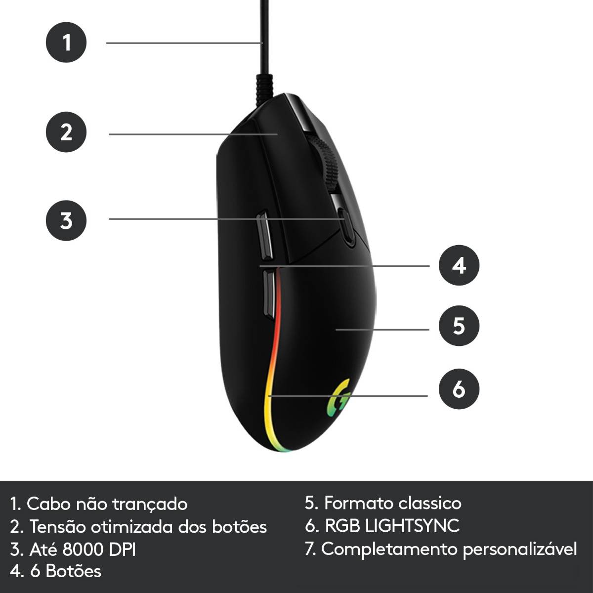 Rato Gaming Logitech G203 Lightsync/ Até 8000 DPI/ Preto - Imagem 7
