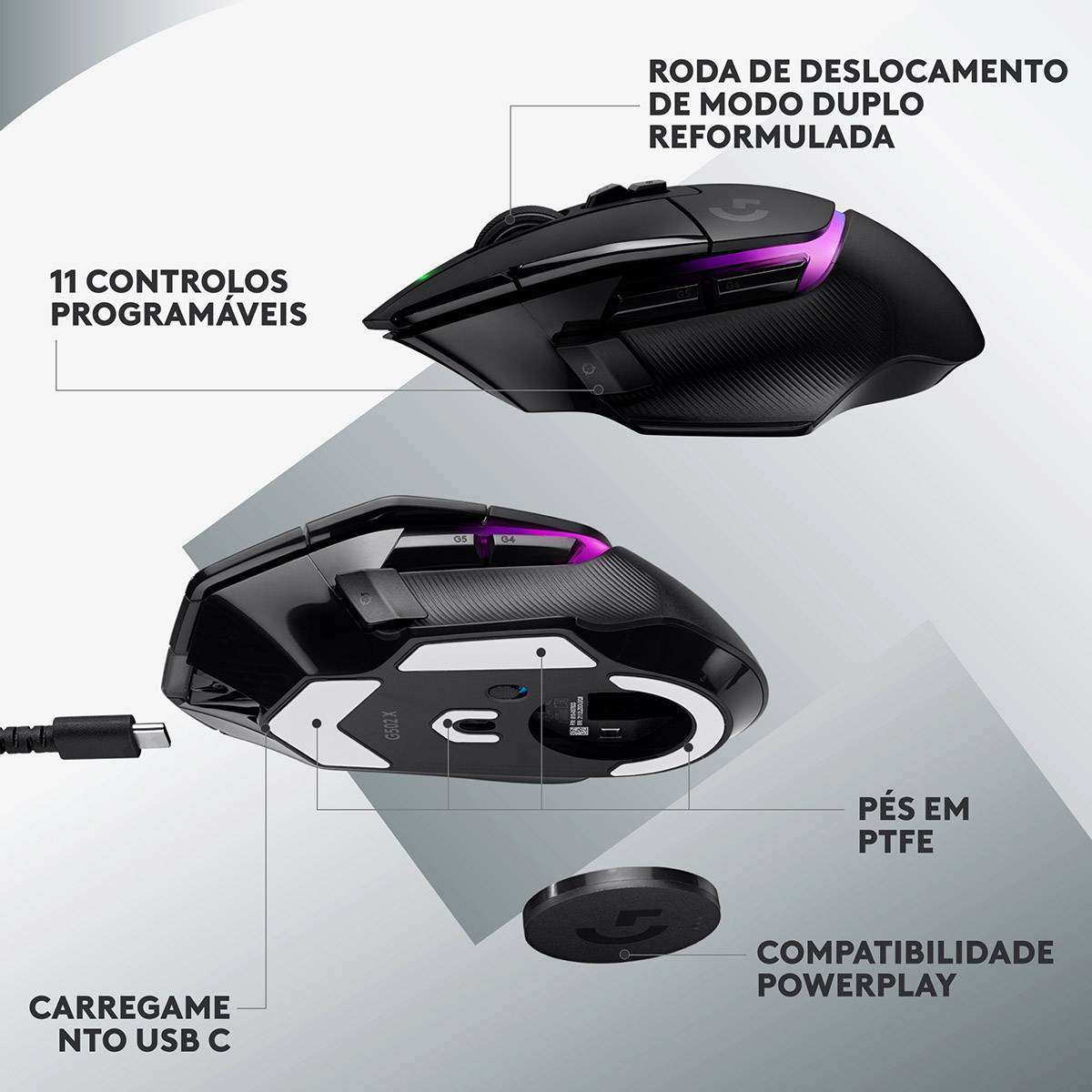 Rato Gaming Sem Fios Logitech G502 X Plus/ Até 25600 DPI/ Preto - Imagem 7
