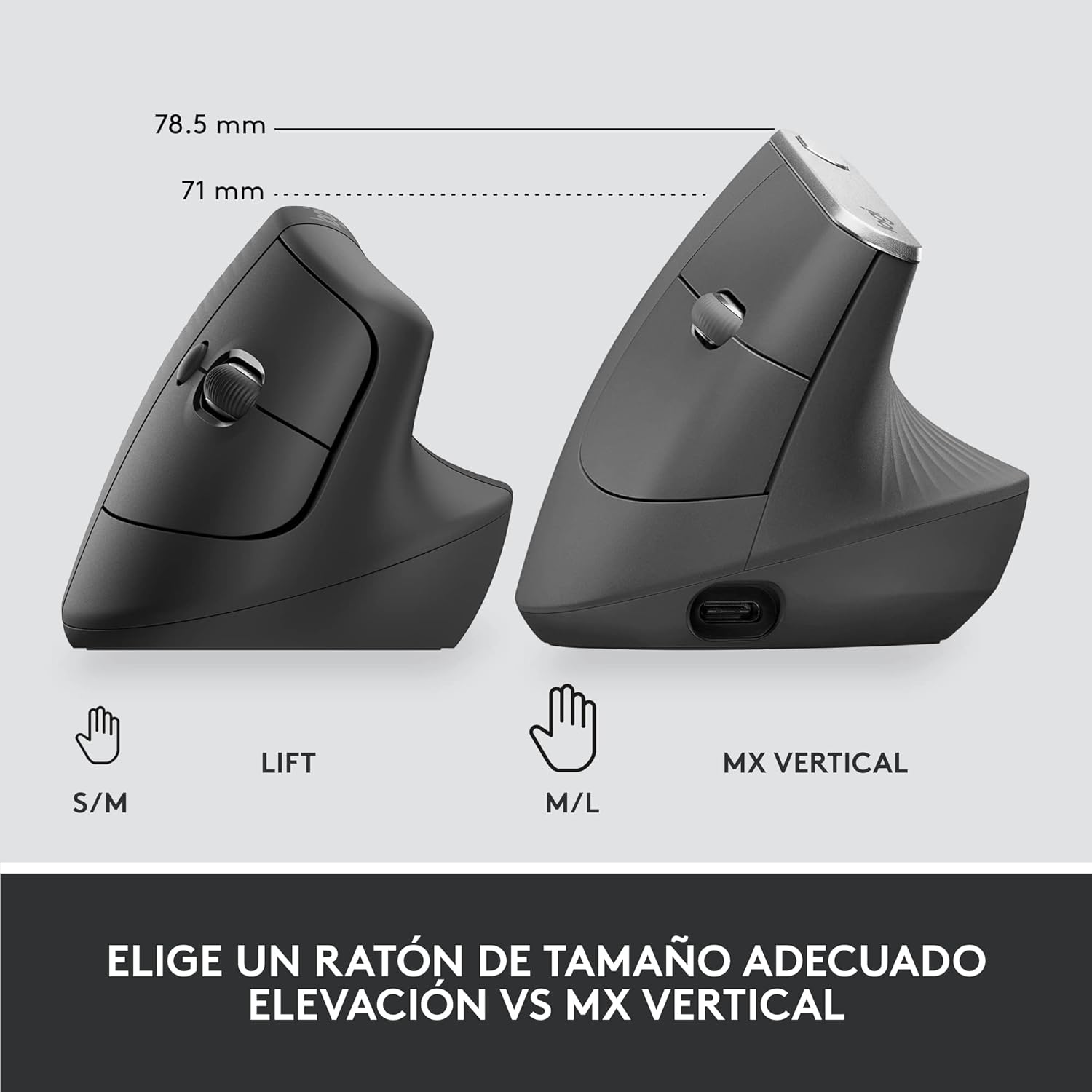Rato Vertical Sem Fios por Bluetooth/ 2.4GHz Logitech Lift Vertical Ergonomic Mouse Business/ Até 4000 DPI/ Grafite - Imagem 8