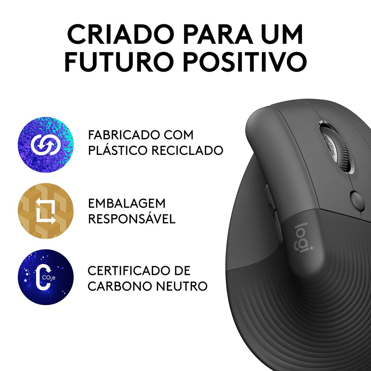 Rato Vertical Sem Fios por Bluetooth/ 2.4GHz Logitech Lift Vertical Ergonomic Mouse/ Até 4000 DPI/ Grafite - Imagem 7