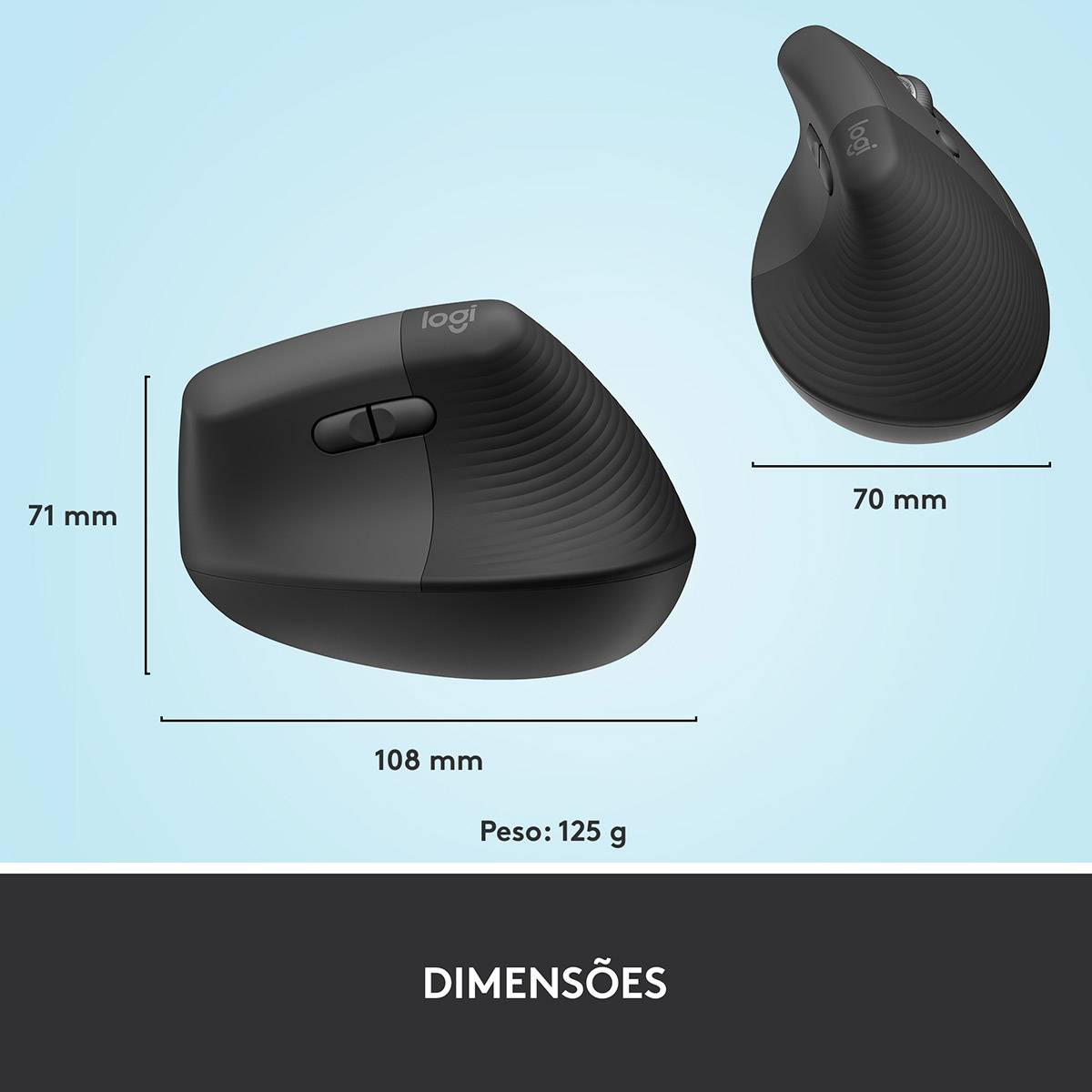 Rato Vertical Sem Fios por Bluetooth/ 2.4GHz Logitech Lift Vertical Ergonomic Mouse/ Até 4000 DPI/ Grafite - Imagem 11
