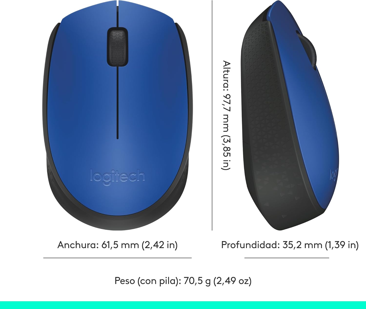 Rato Sem Fios Logitech M171/ Até 1000 DPI/ Azul - Imagem 9
