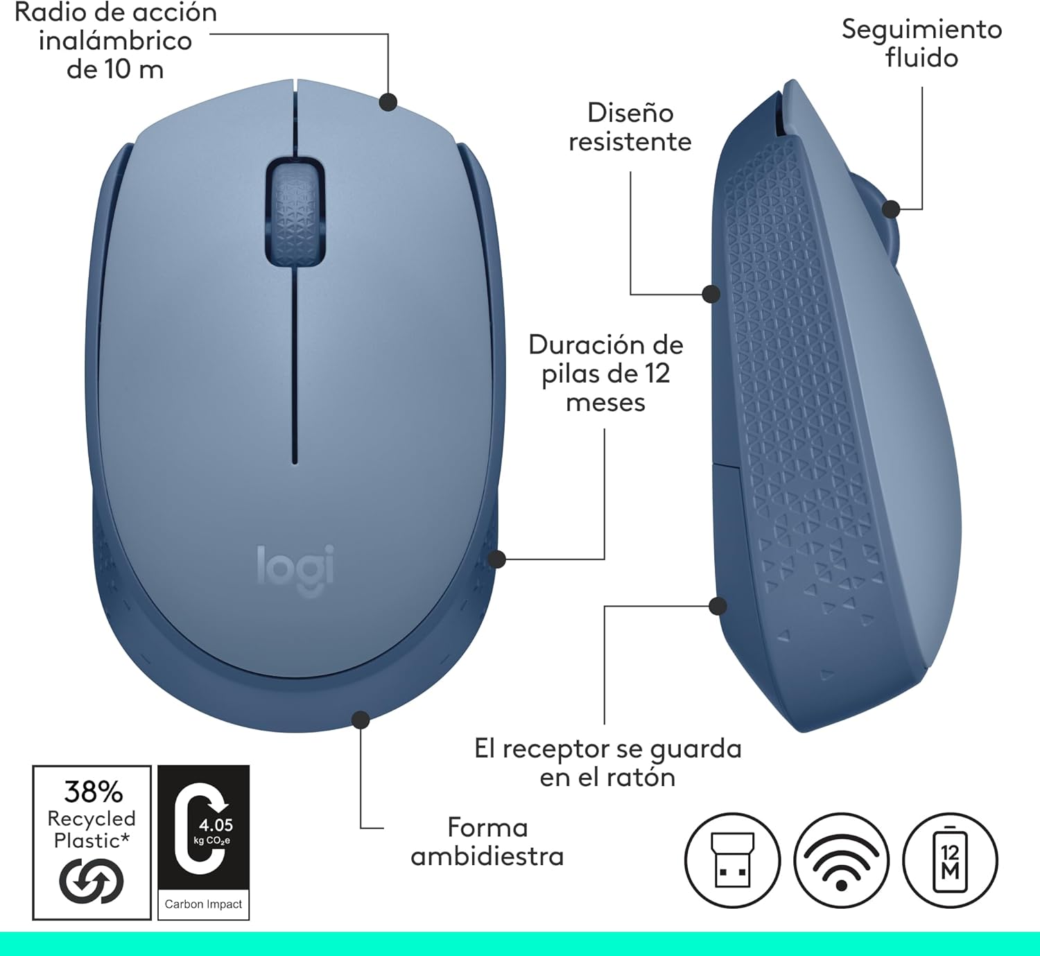 Rato Sem Fios Logitech M171/ Até 1000 DPI/ Cinzento Azulado - Imagem 8
