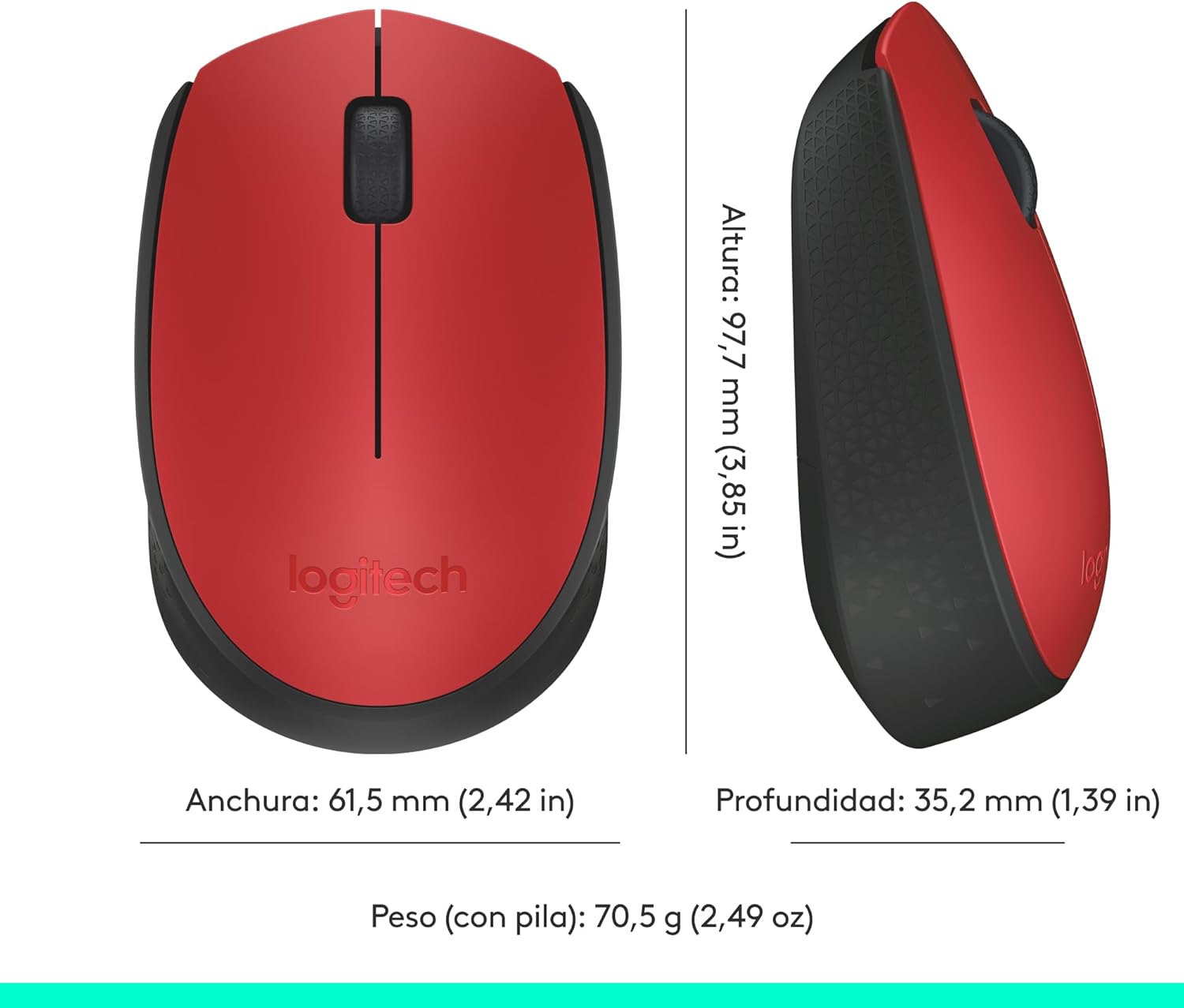 Rato Sem Fios Logitech M171/ Até 1000 DPI/ Vermelho - Imagem 9