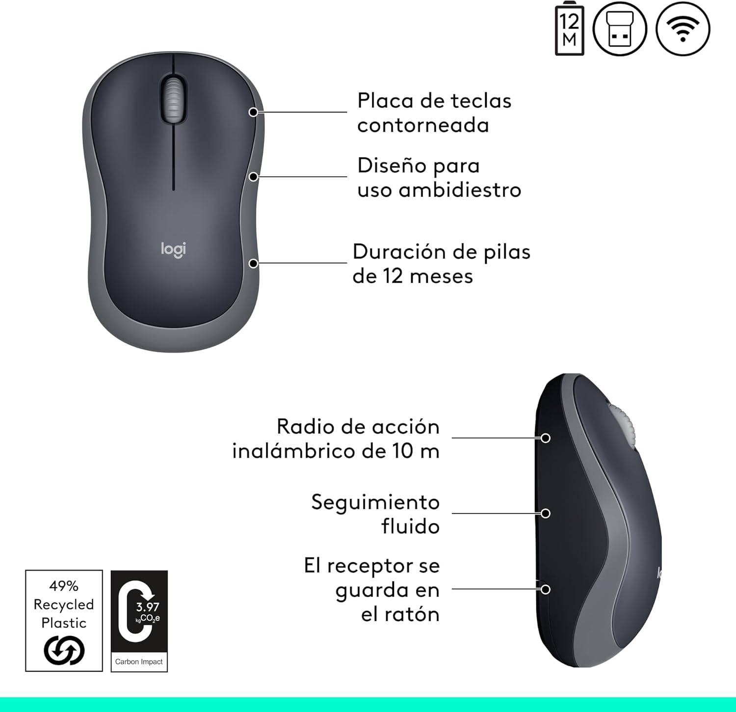 Rato Sem Fios Logitech M185/ Até 1000 DPI/ Cinzento - Imagem 6