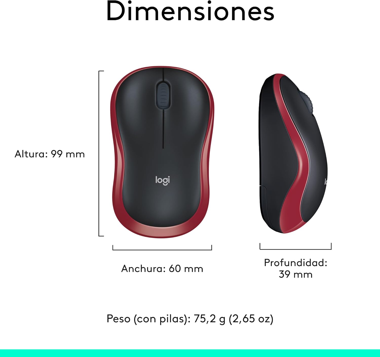 Rato Sem Fios Logitech M185/ Até 1000 DPI/ Vermelho - Imagem 5