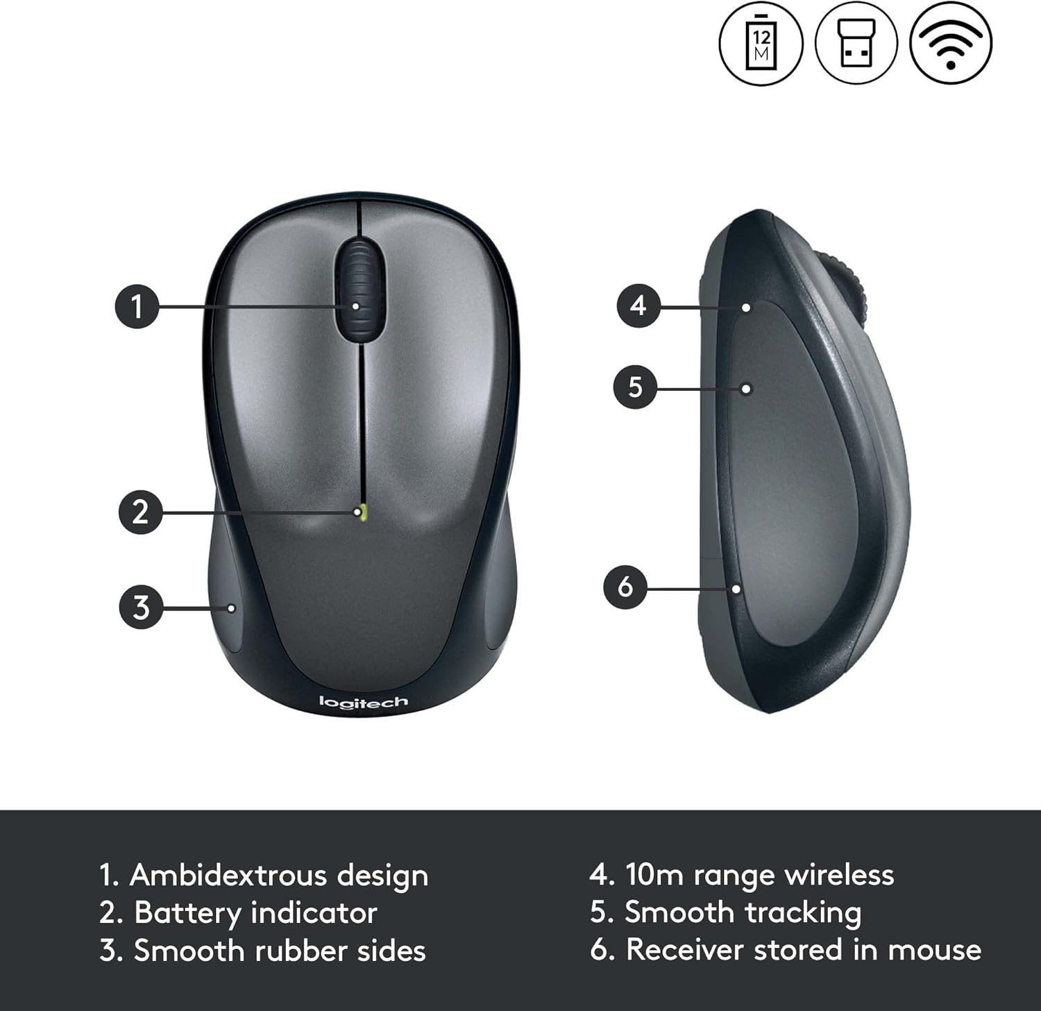 Rato Sem Fios Logitech M235/ Até 1000 DPI/ Cinzento - Imagem 6