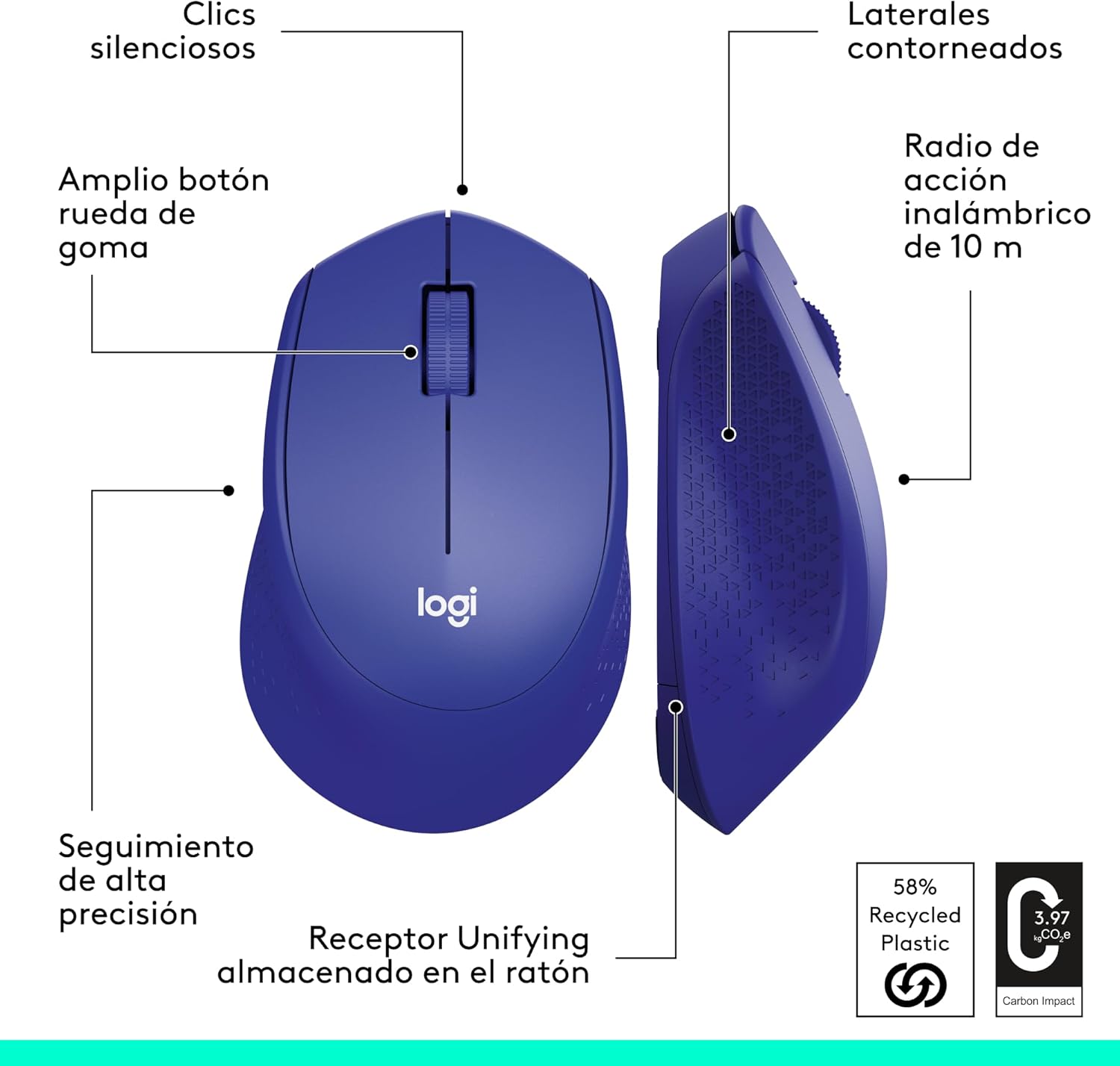 Rato Sem Fios Logitech M330 Silent Plus/ Até 1000 DPI/ Azul - Imagem 7