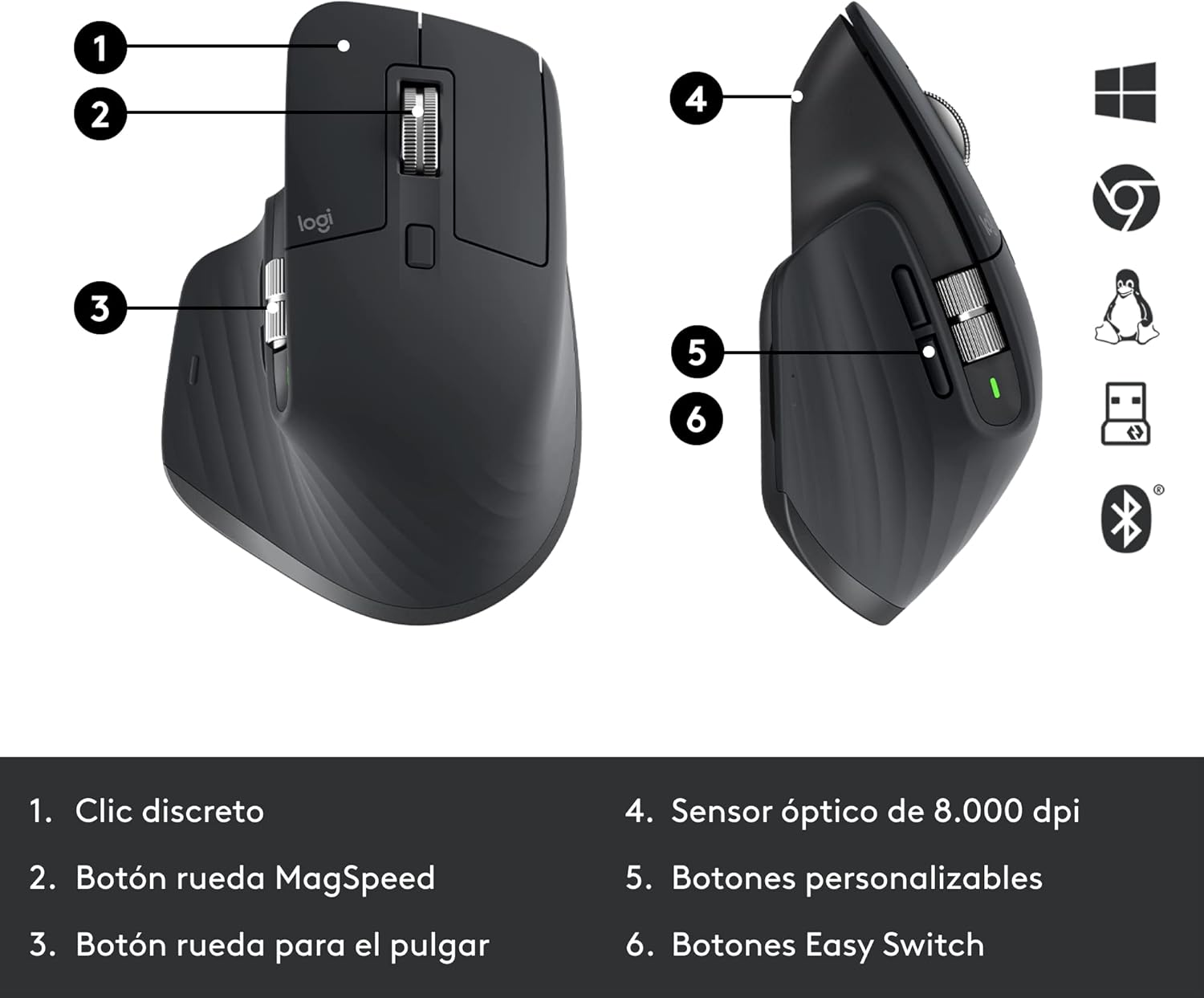Rato Ergonómico Sem Fios por Bluetooth Logitech MX Master 3S For Business/ Bateria recarregável/ Até 8000 DPI/ Grafite - Imagem 6