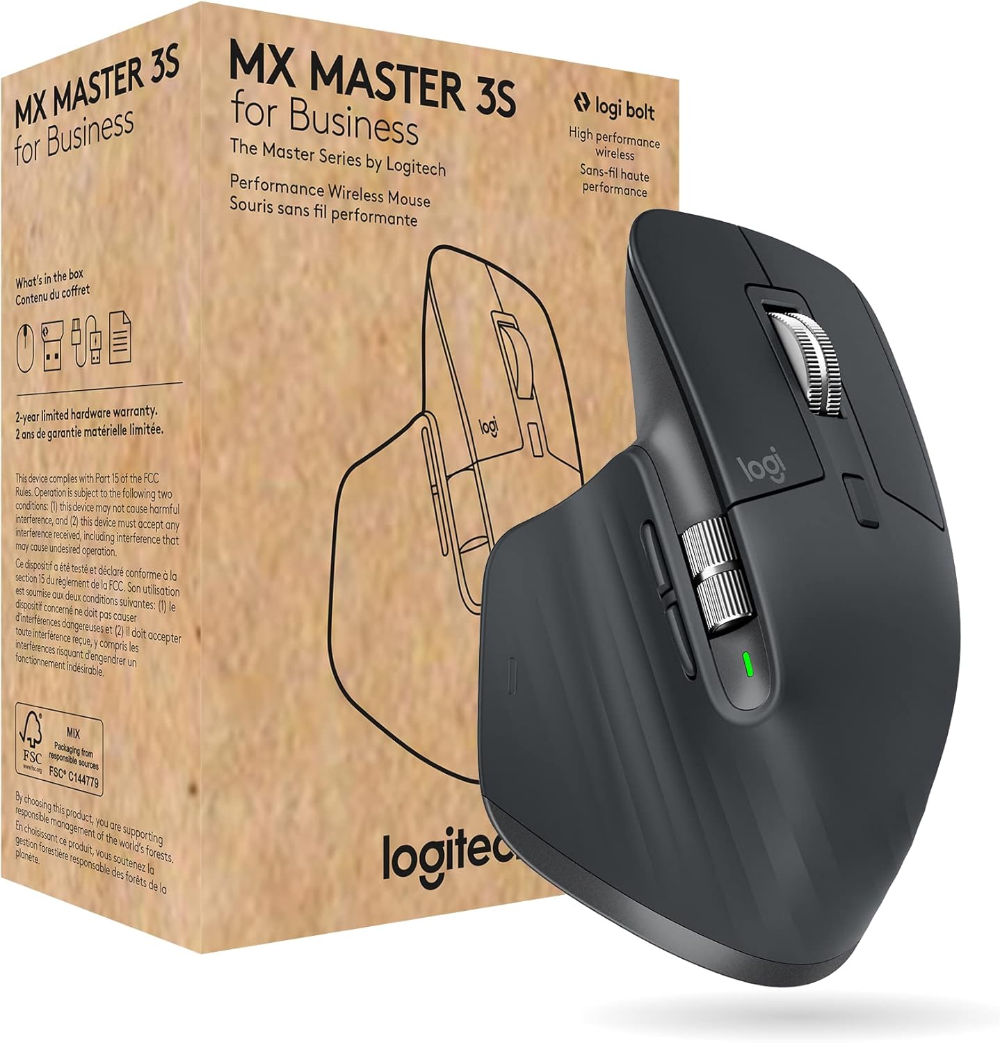 Rato Ergonómico Sem Fios por Bluetooth Logitech MX Master 3S For Business/ Bateria recarregável/ Até 8000 DPI/ Grafite